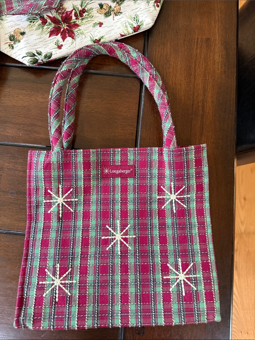 Longaberger 2009 Double Handle Holiday Snowflake Tote, Plaid Fabric